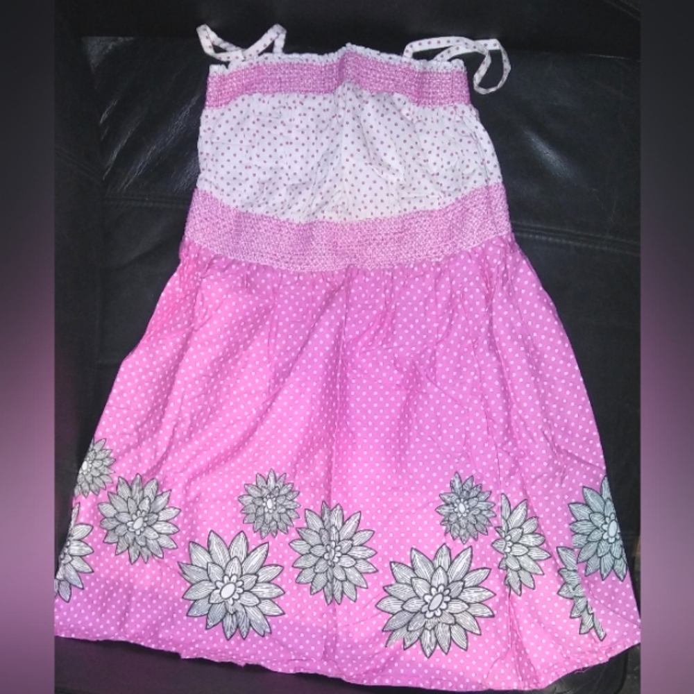 "Basic Editions" Girl's Polkadot Floral Print Summer Sundress